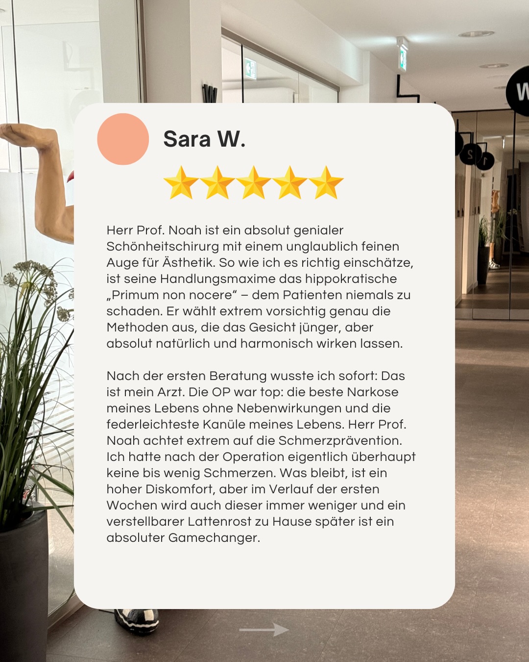 Solche Worte bedeuten uns unglaublich viel.
Vielen Dank für das Vertrauen und die wertschätzenden Worte an unsere Patientinnen und Patienten und an unser gesamtes Team, das jeden Tag sein Bestes gibt.🫶
#Patientenfeedback #PlastischeChirurgie #noahklinik #feedback #facelift